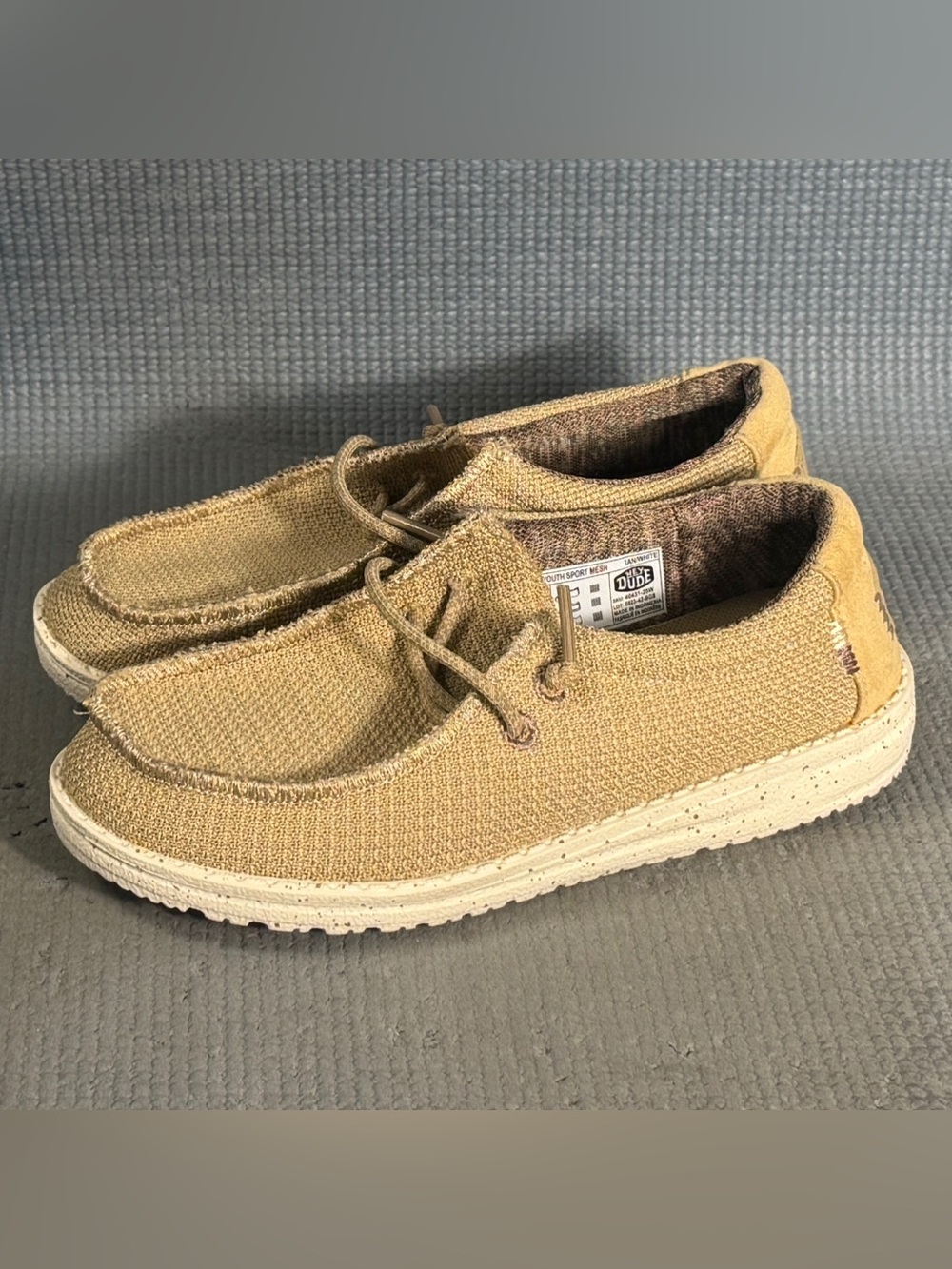 Hey Dude Wally Sports Mesh Tan Slip On Comfort Shoes Kid’s Size 3Y